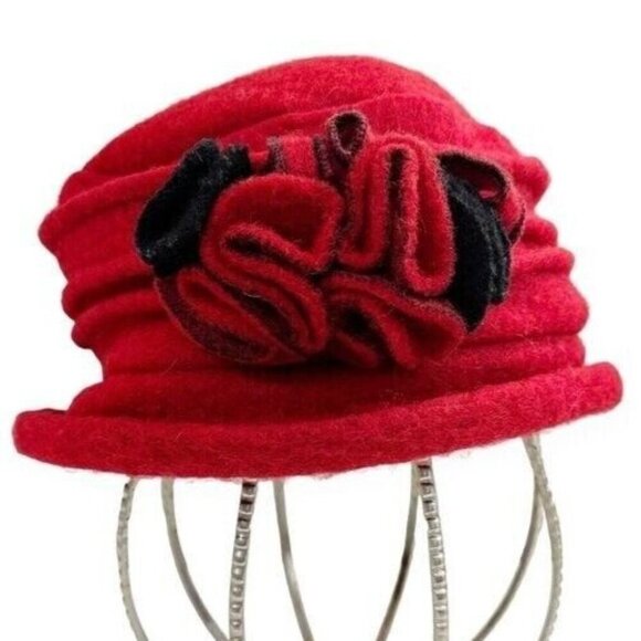 Platania Italy Ladies Red‎ Wool Felt Cloche Hat Vintage Big Flower Downton Abbey main image 11